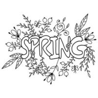 vector spring lettering on a white background. lettering in flowers and butterflies.