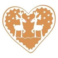 vector Christmas gingerbread in the form of a heart with reindeer frosting.