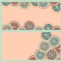 Set of citrus horizontal banners. Vector illustration with citrus fruits. Lemon, orange posters. Cartoon banners with citrus cutted in slices.