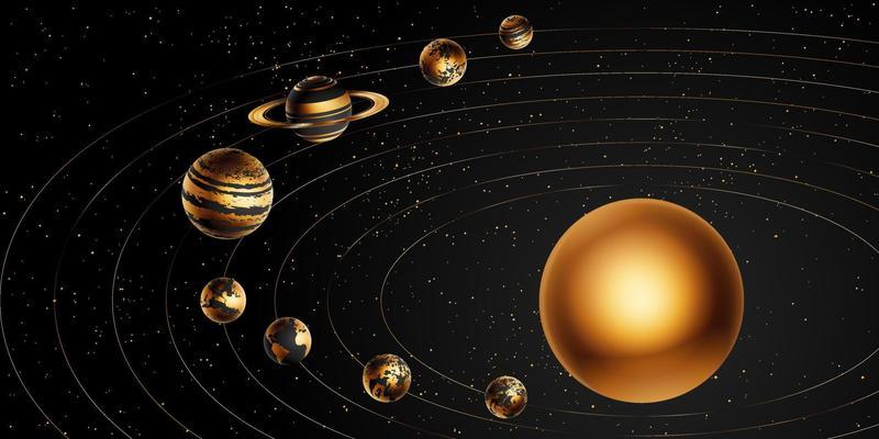 Solar system. Vector realistic illustration of the sun and eight planets orbiting it.