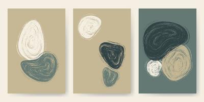 A set of minimal geometric posters. Trendy artistic abstract backgrounds. Modern minimalist abstract aesthetic illustrations.  Collection of creative art posters. Creative hand-painted minimalism. vector