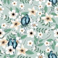 White flower and a couple bird  seamless pattern vector