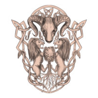 Stort horn får lejon träd täcka av vapen celtic knutarbete tatuering png