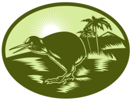 vue de côté d'oiseau de kiwi avec l'arbre à l'arrière-plan png