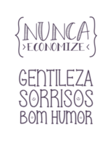 Good mood quote lettering in Brazilian Portuguese. Translation - Never save - Kindness, Smiles. Good Mood. png