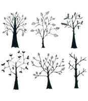 Trees silhouettes sketches set png