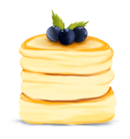 illustrazione di leggero soffice pancake Pancakes con mirtilli e menta su un' bianca sfondo png