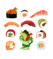 Sushi rotoli impostato crudo pesce menù giapponese cucina png