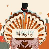 cartel para el personaje del día de acción de gracias. vacaciones de cena familiar de otoño. Turquía vector
