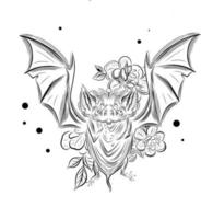 Bat tattoo. Linear vector illustration of a vampire