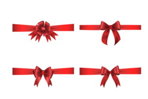 4 collation Red satin ribbon 3d with bow isolated on white background png