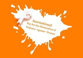 White ribbon with the name of event on giant break heart in white color fall apart shape and orange background. Stop violence against women poster campaign in vector design.