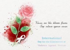 Single pink rose on spread red bloods in watercolor style with white ribbon and slogan, name of event on paper pattern and white background. Poster campaign in vector design.
