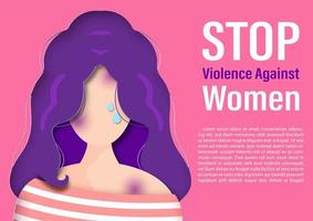 Closeup and crop woman cartoon character being abused with slogan of International day for Elimination Violence Against women, example texts on pink white background. vector