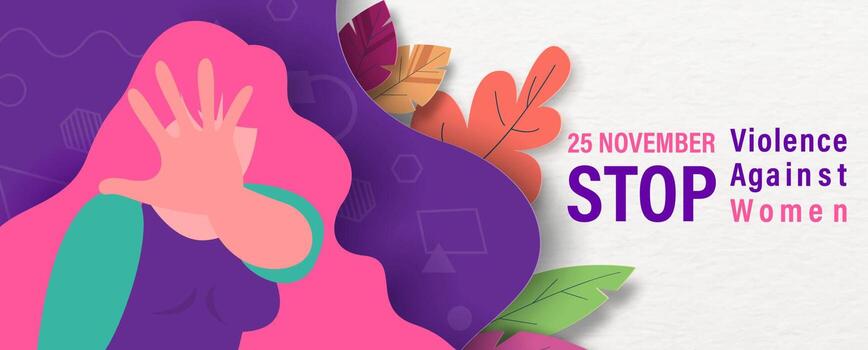 El personaje de la mujer de primer plano y cultivo levanta la señal de stop en la licencia de otoño con el eslogan y el nombre del evento en el fondo del patrón de papel blanco. cartel de campaña en estilo de corte de papel y diseño de vector de banner.