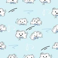 clouds lovely cute mascot characters seamless pattern premium vector
