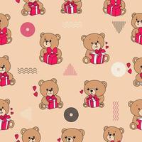 teddy bear gift present lovely cute mascot characters seamless pattern premium vector