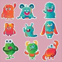 Vector cartoon funny monsters stickers collection