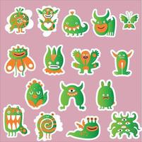 Vector cartoon sticker set with cute monsters