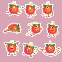 Red monster character set different poses vector