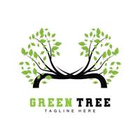 Green Tree Logo Design, Bonsai Tree Logo Illustration, Leaf And Wood Vector