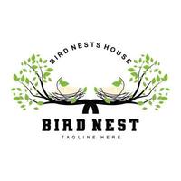 Bird's Nest Logo Design, Bird House Vector For Eggs, Bird Tree Logo Illustration