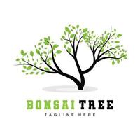 diseño de logotipo de árbol verde, ilustración de logotipo de árbol bonsai, vector de hoja y madera