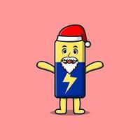 Cute Cartoon mascot Battery santa claus character vector