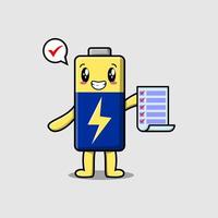 Cute cartoon Battery character hold checklist note vector