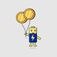 Cute cartoon Battery float with gold coin balloon vector