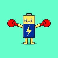 Cute Battery mascot cartoon playing sport boxing vector