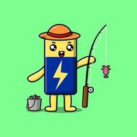 Cute cartoon Battery ready fishing character vector