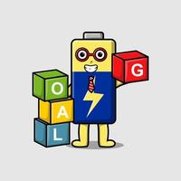 Cute cartoon Battery businessman stacking goal box vector