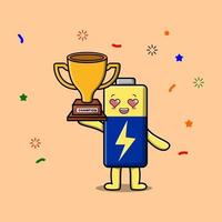 Cartoon illustration of Battery is holding trophy vector