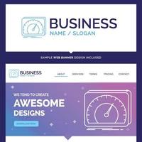 Beautiful Business Concept Brand Name dashboard. device. speed. test. internet Logo Design and Pink and Blue background Website Header Design template. Place for Slogan vector