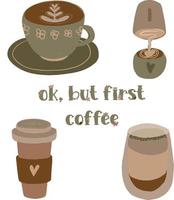 Coffee set from different cups of coffee vector