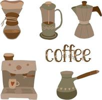 Coffee set of different coffee machines and coffee makers vector