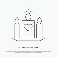 Candle Love Heart Wedding Line Icon Vector