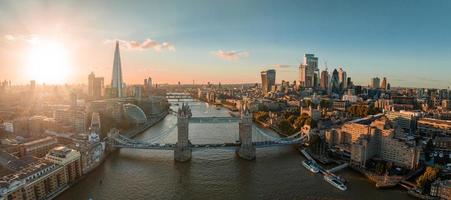 Aerial view of the London Tower Bridge at sunset. photo