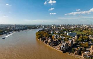 Aerial panoramic skyline view of Canary Wharf, the worlds leading financial district in London, UK. photo