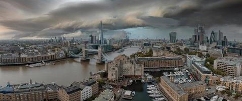 Aerial view of the Tower bridge, central London, from the South bank of the Thames. photo