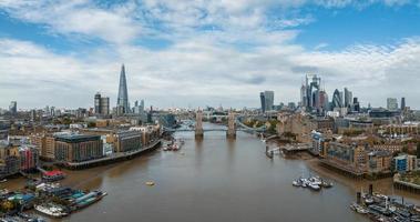 Aerial view of the Tower bridge, central London, from the South bank of the Thames. photo