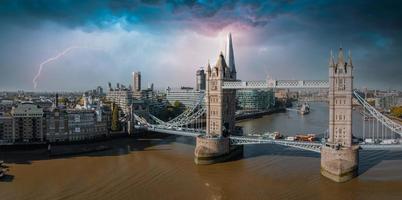 Aerial panoramic cityscape view of London and the River Thames photo