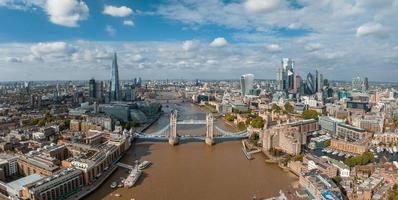 Aerial view of the Tower bridge, central London, from the South bank of the Thames. photo