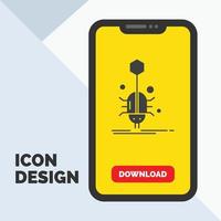 Bug. insect. spider. virus. web Glyph Icon in Mobile for Download Page. Yellow Background vector
