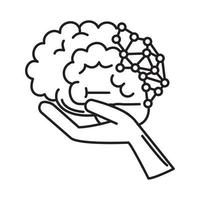 alzheimer disease, hand with brain decrease in mental human ability line style icon vector