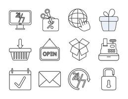 online shopping mobile marketing and e-commerce icons set line style vector