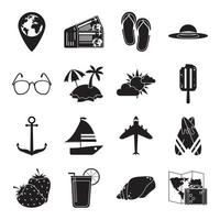 summer travel and vacation in silhouette style isolated icons set vector