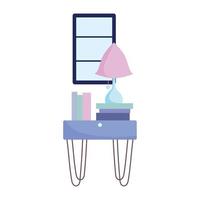 home interior table with lamp and books isolated design icon white background vector