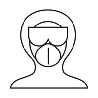 covid 19 personal médico de prevención de coronavirus con máscara de traje protector e icono de estilo de línea de gafas vector